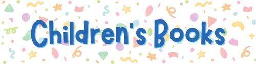 button with colorful shapes on white background, large blue text reads Children's Books