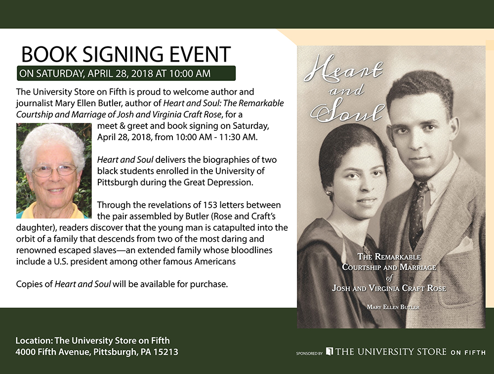 Heart and Soul - Mary Ellen Butler - Book Signing 4/28/2018 at 10 am- the university Store on Fifth