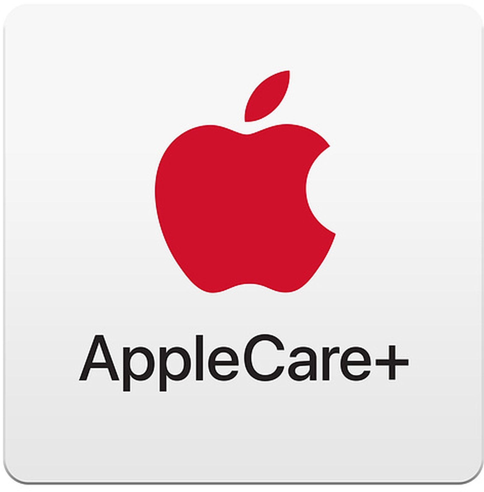 AppleCare plus logo in a gray rounded box with a red Apple logo and black text that reads AppleCare plus