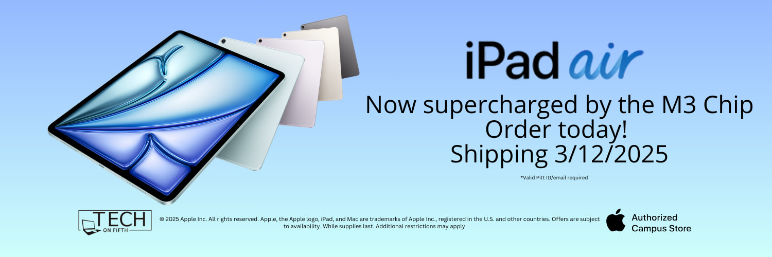 Click to shop Apple’s M3 iPad Air at the University Store on Fifth.