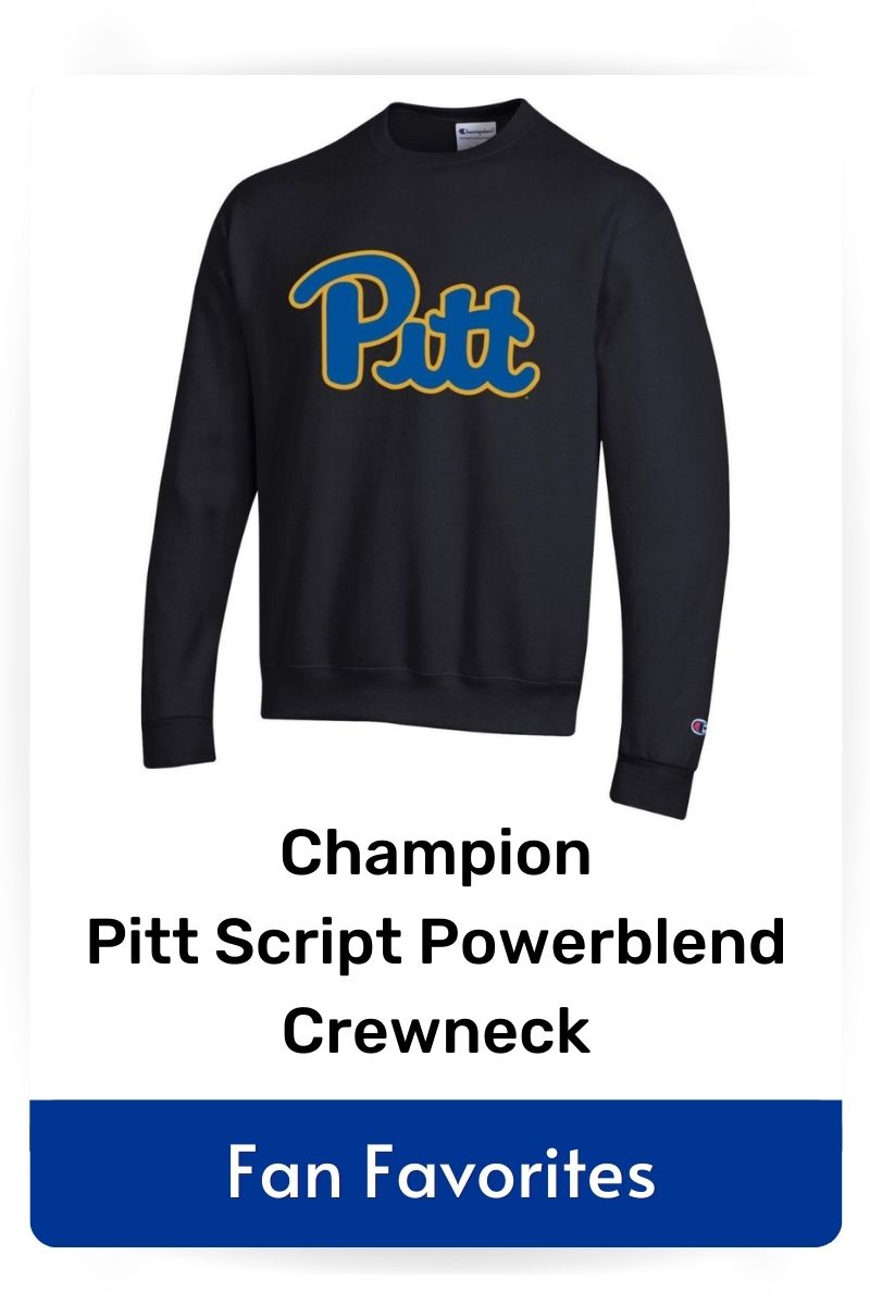 fan favorite product Champion Pitt Script Powerblend crewneck, click to shop