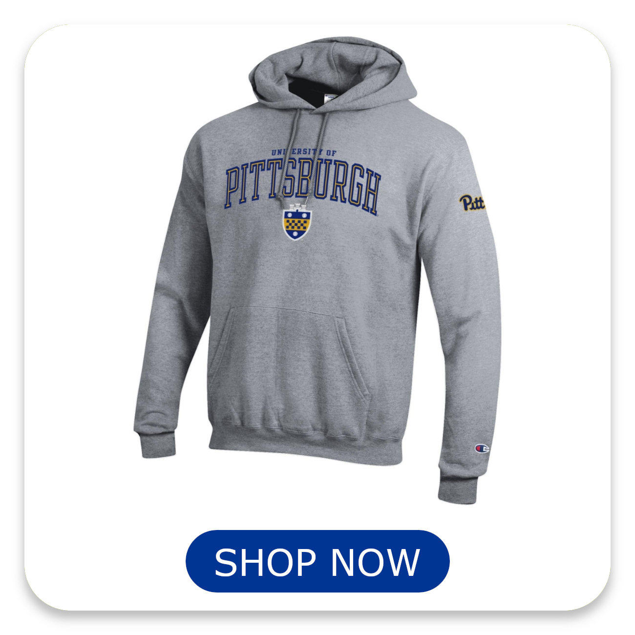 Featuring our gray Champion University of Pittsburgh hoodie. Click to see more detail!