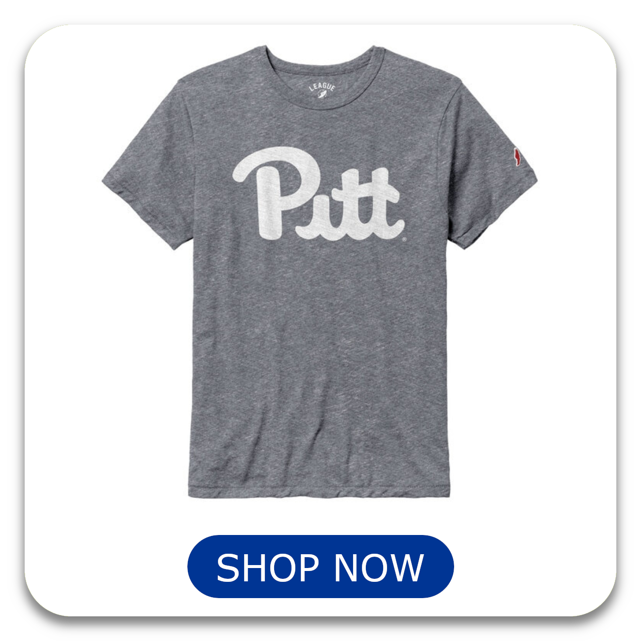 Featuring our Gray League Unisex Victory Tee with Pitt Script. Click to see more detail!