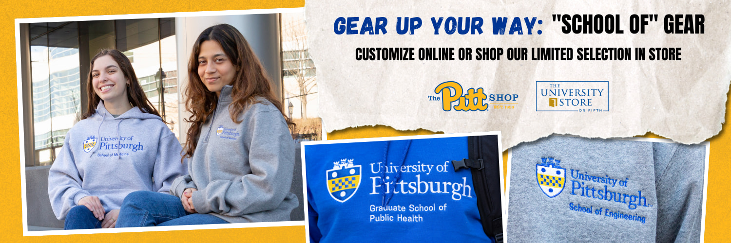 Click to shop “school of” Pitt apparel.